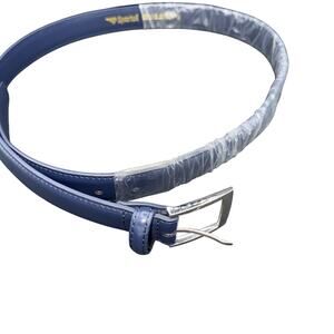 Sportoli Leather Classic Stitched Mens LN Belt Navy Or Blue. Silver Buckle 38